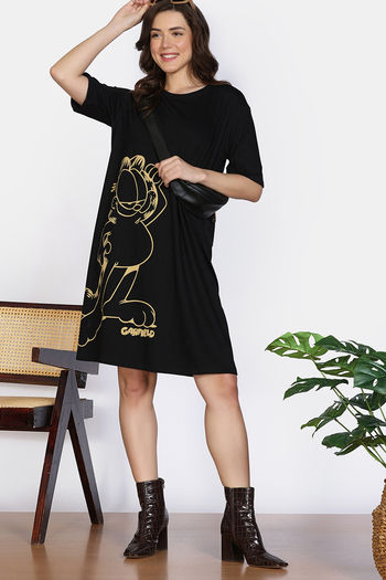 Buy Zivame 2 Mile Fashion Knit Cotton Loungewear Dress - Black Beauty